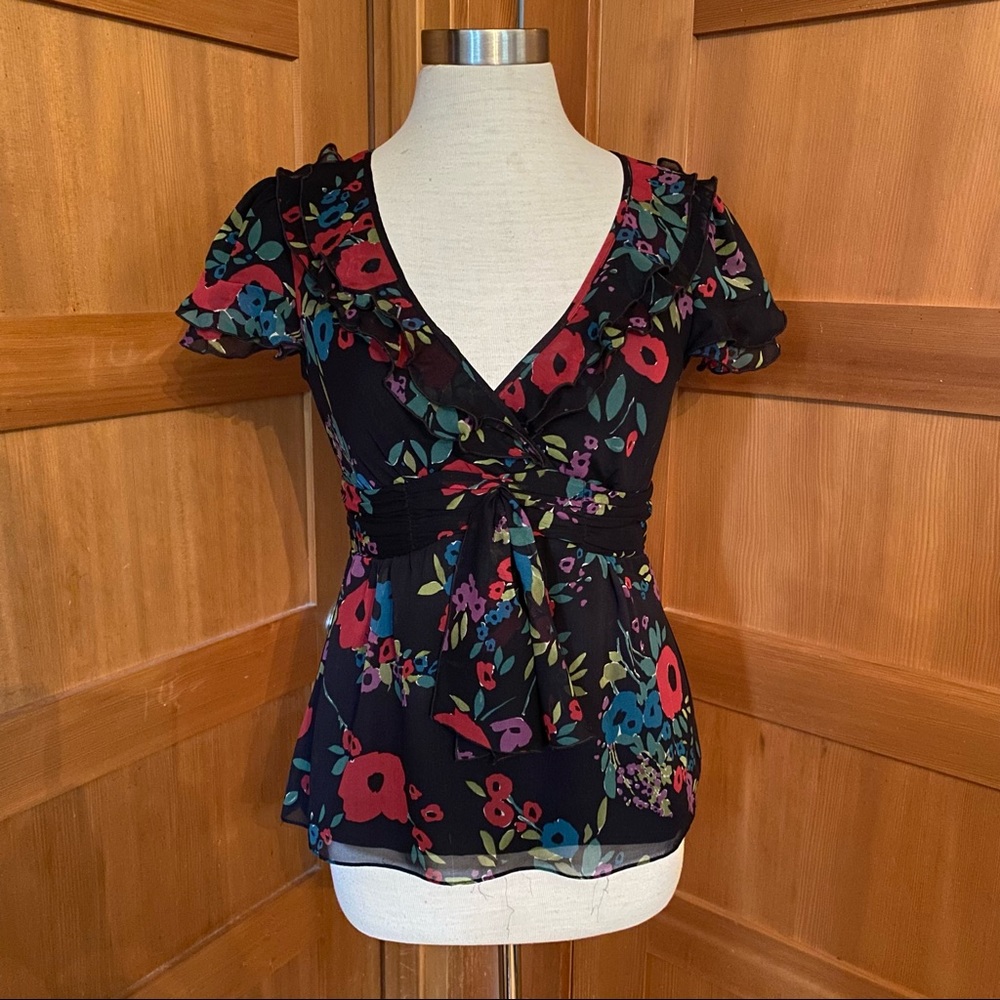 Nanette Lepore Silk Floral Chiffon Blouse